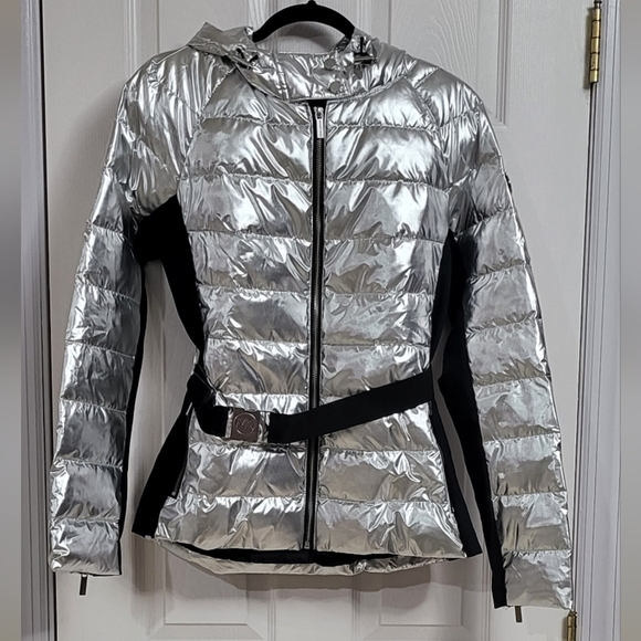 1667- MICHAEL Michael Kors Metallic Silver Color Women's Jacket Size M NWT - Picture 2 of 12